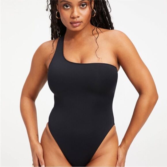 GOOD AMERICAN NWT Scuba One Shoulder High Cut Thigh One Piece Black Medium - Picture 1 of 8